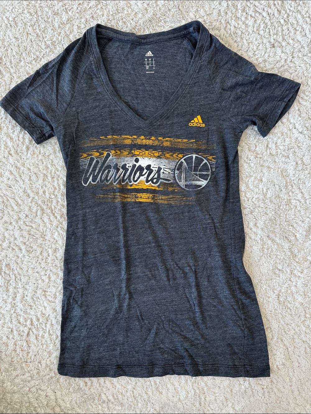 adidas Dark Gray and Gold Warriors V‑Neck Tee